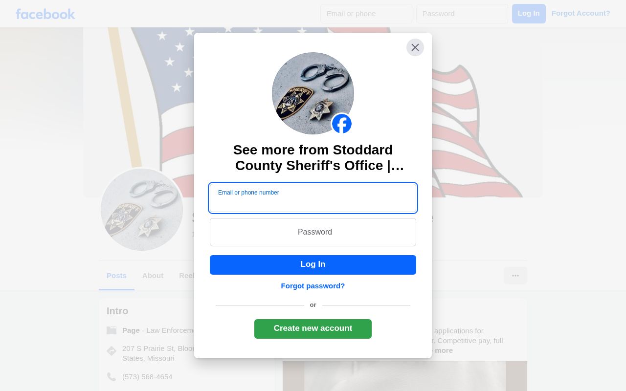 Stoddard County Sheriff public Facebook channel used for selected agency news