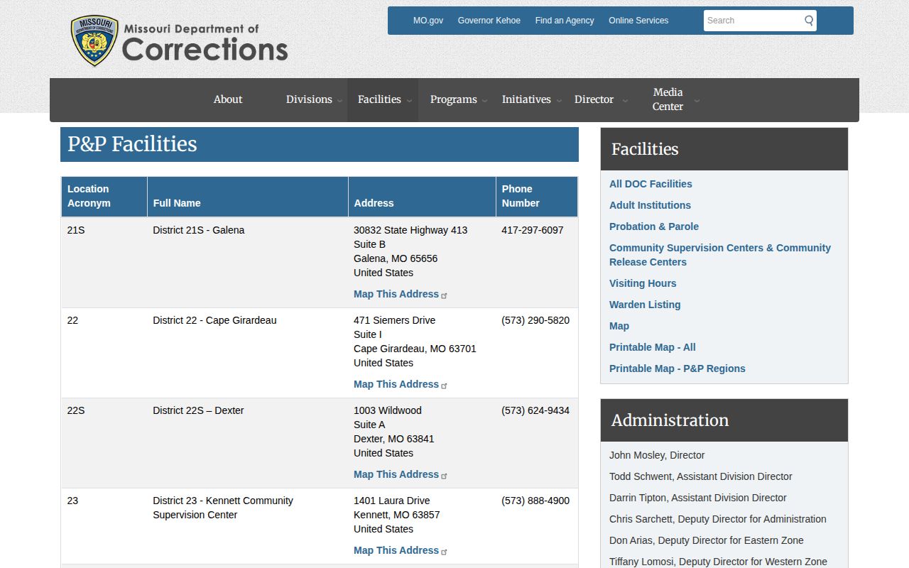 Stoddard County parole and probation District 22S office listing