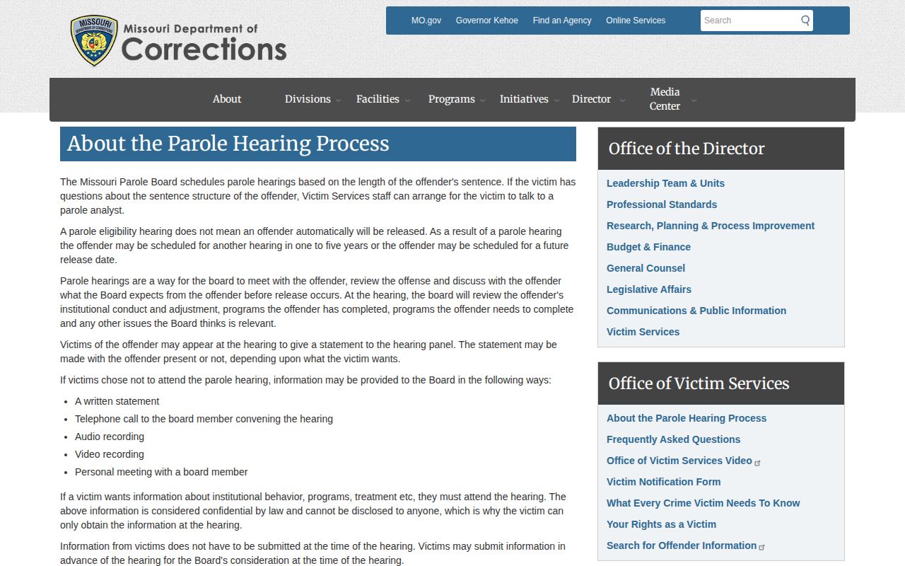 Stoddard County parole hearing process and release decision timing