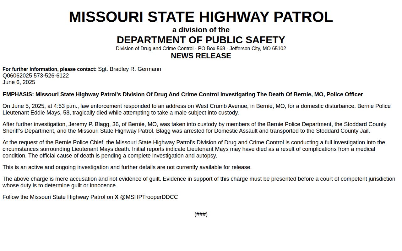 Stoddard County Jail MSHP release record detail